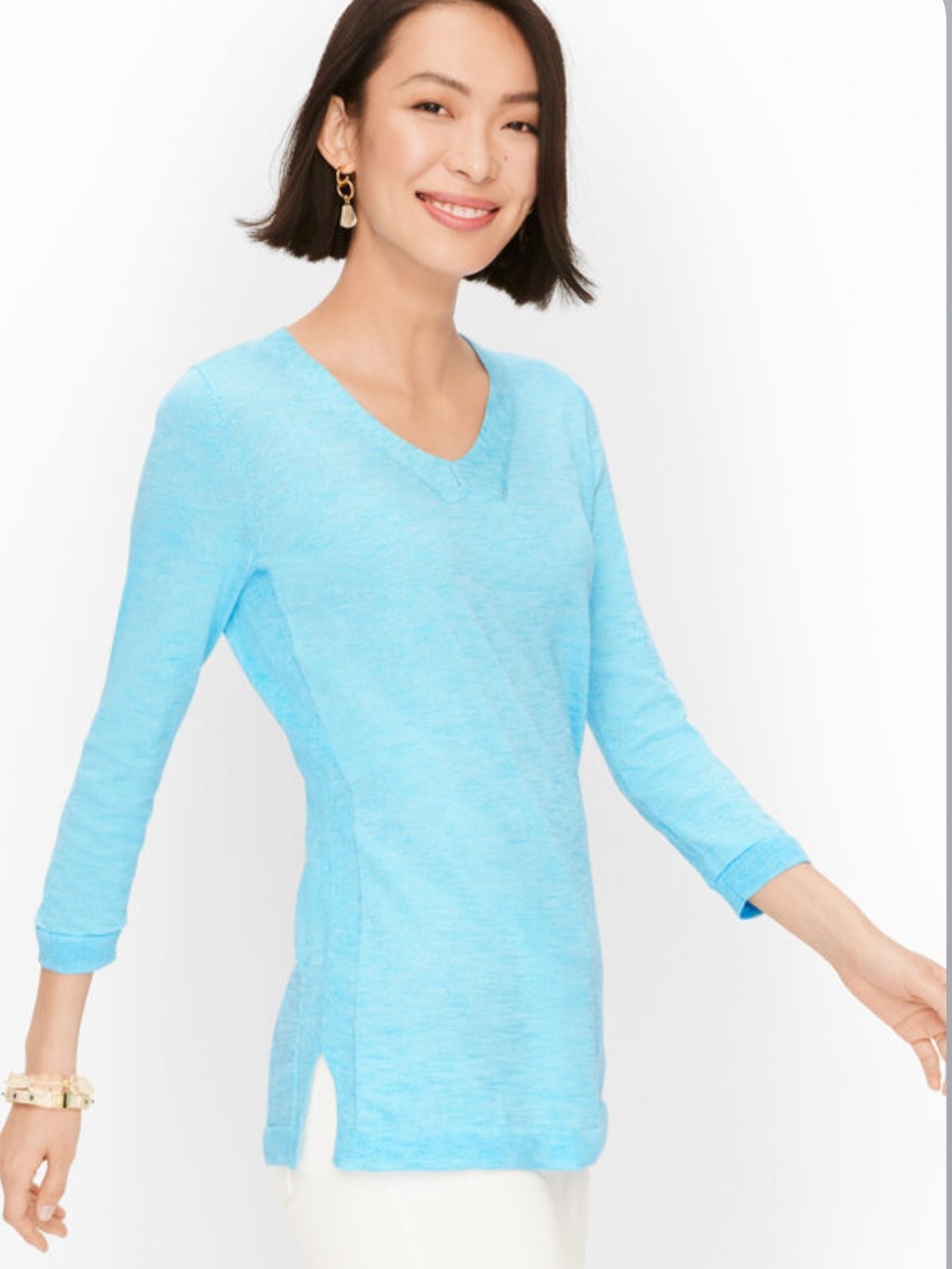 Talbots ice blue slub cotton vneck lightweight sweater size small